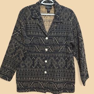 Daniel K Vintage Textured Cotton Rayon Blend Jacket Size Large Black/Gold